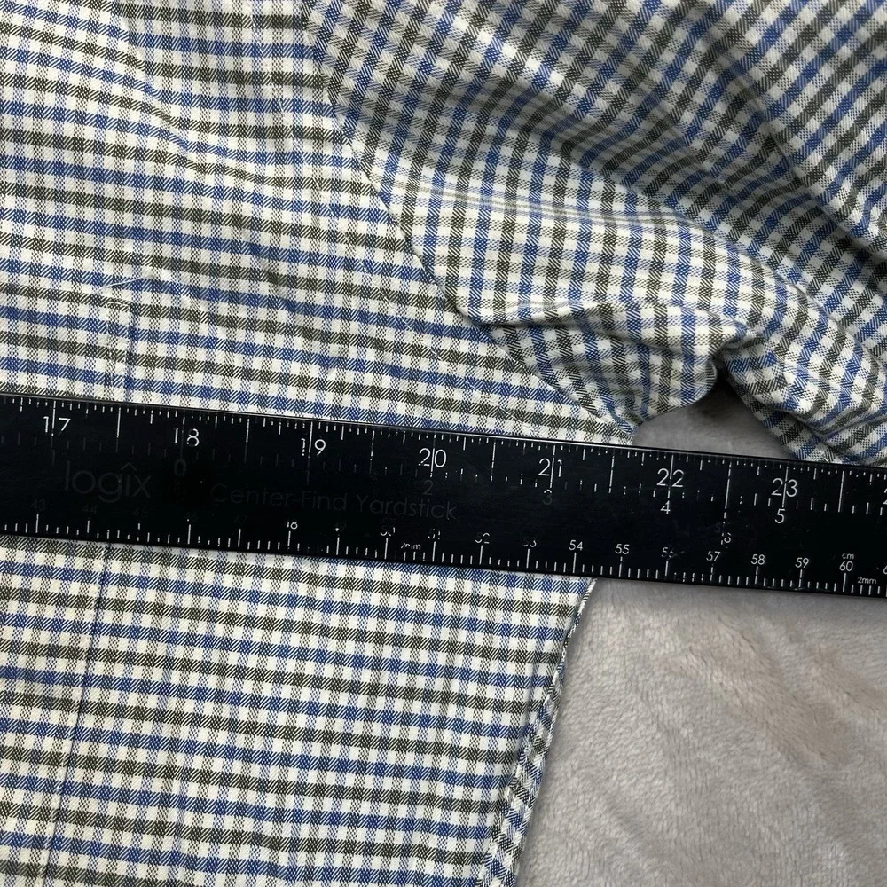 David Donahue Button Up Dress Shirt Mens M Blue Green Check Cotton Long Sleeve